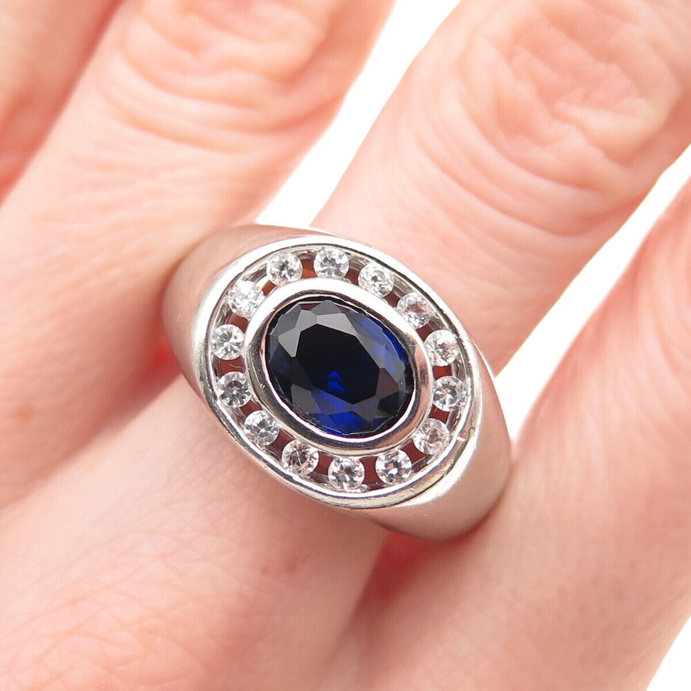 Felicia Design 925 Sterling Lab-Created Sapphire Real White Topaz Ring Size 10.5